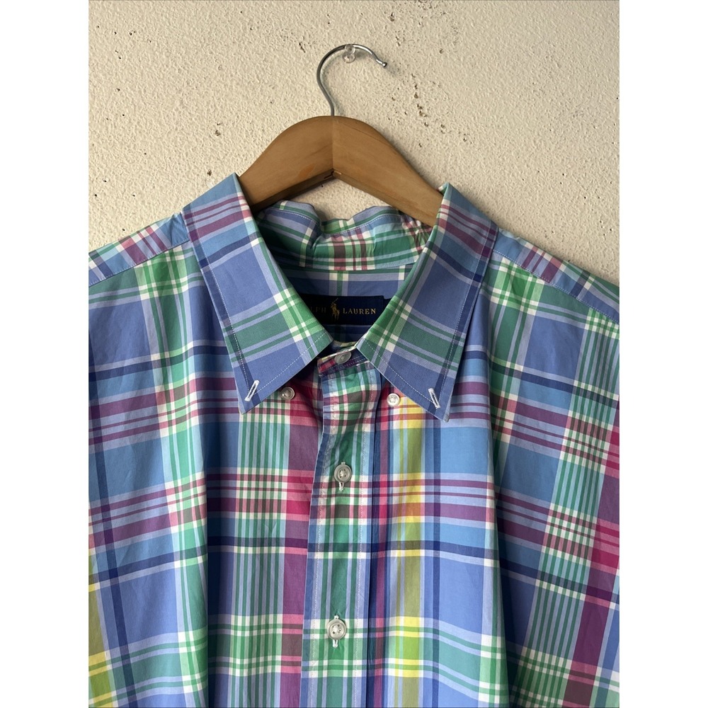 Ralph Lauren short sleeve button down oxford shirt 3XLT Men plaid blue Cotton - Picture 13 of 16
